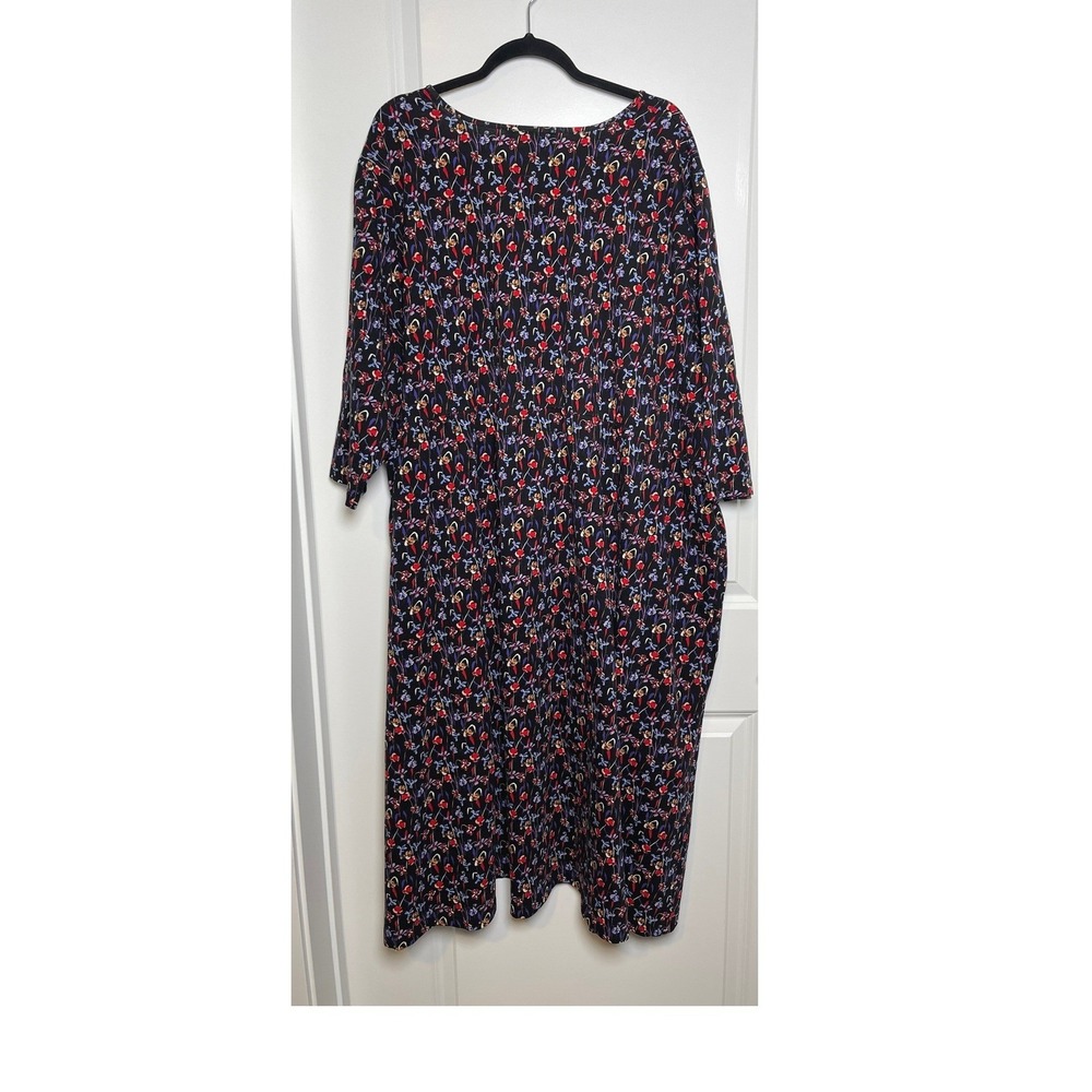 Ulla Popken Floral Midi Dress Women Black Red Blue Empire Waist Plus Sz 36/38 4X - Picture 3 of 8